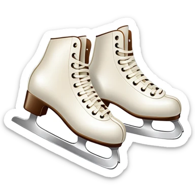 An icon showing In the background, twinkling lights, winter trees, and cheering spectators create a festive atmosphere. a pair of elegant ice skates gliding across a smooth, frozen rink with snowflakes in the air. Transparent background highlights the grace and charm of ice skating. sticker