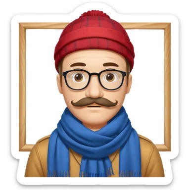 Bobo hipster blanc, fan d’expo d’art avec un foulard et une grosse moustache  sticker