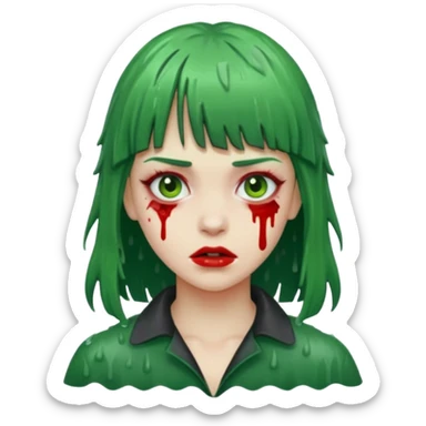Zunbi na chuva cabelo de franjinha pele verde sangrenta mulher  sticker