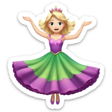 Cinematic Playful Aurora Portrait Emoji, Spinning in her dress, arms gracefully extended, eyes filled with laughter, exuding joy and charm, a princess dancing through her dreams! sticker