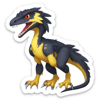 Anthro Cute cool black red white yellow nargacuga-velociraptor-sergal animal hybrid Fakemon full body sticker