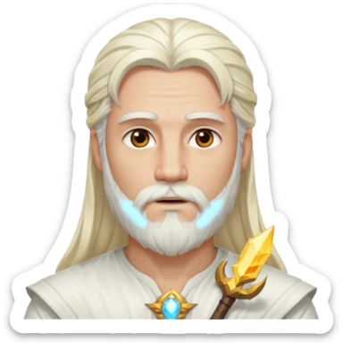 Baldr, God of Light from Gods and Goddesses with long platinum blonde hair and beard, white outfit sticker