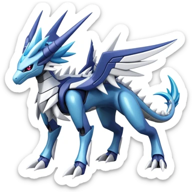 Cyborg-Kyurem-suicune-dialga-hybrid, full body, no wings, wingless, spiky sticker