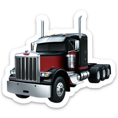 Peterbilt 389 black with flat top and dual rear tires and flat bumper sticker