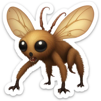 Brown furry alien beast with tendrils on its side, 4 clawed legs, and black eyes and insectoid wings and a long tail  sticker