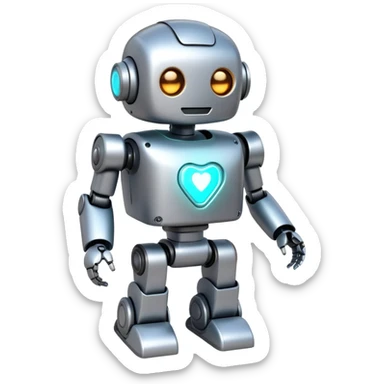 Cute robot character with an AI chip embedded in its chest sticker