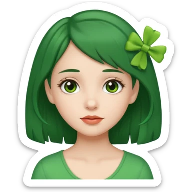 brunette girl with green color hairclip sticker