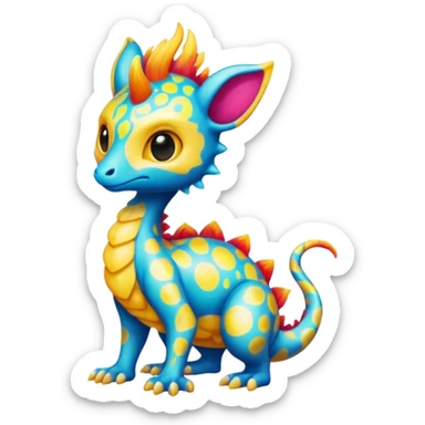 a colorful edgy cute vernid-fionbri-creature with splash patterns full body sticker