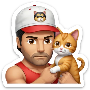 Razor Ramon wrestler from WWF defeating a cat wearing a cap sticker