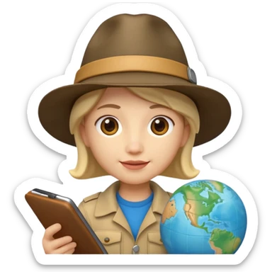 Apple Memoji-style 3D emoji of an explorer with a map and hat, soft shading, rounded shapes, no background.
 sticker