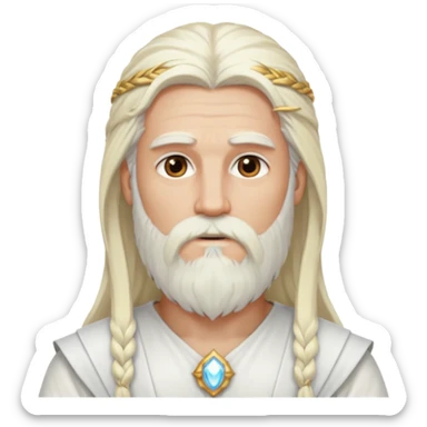 Baldr, God of Light from Gods and Goddesses with long platinum blonde hair and beard, white outfit sticker