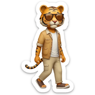 anthropomorphised tiger in casual clothes with sunglasses walking upright, relaxed pose sticker