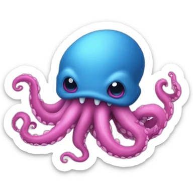 a blue kraken fighting  has another pink kraken sticker