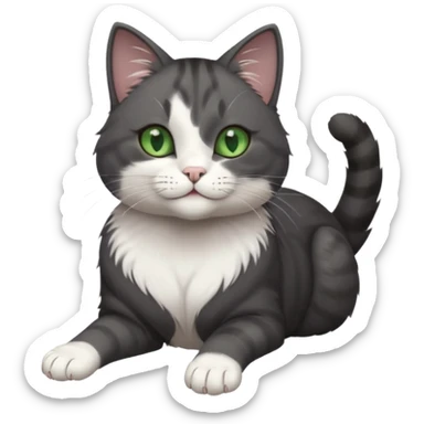 beautiful female solid dark grey cat with green eyes, white toes/paws and white patch on her chest rolling upside down sticker