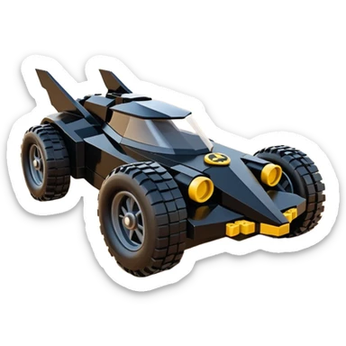 the animated series aerodynamic Lego futuristic Batmobile loosely based on 1936 school bus (flat long straight faceted mechanical body) stealthy town hot rod desert dirt racing rwd buggy  sticker