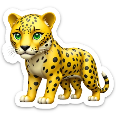 cinematic-jaguar-realistic-full-body-on all fours-emoji,-powerful-frame-poised-for-action,-yellow-fur-adorned-with-bold-black-rosettes,-head-tilted-dramatically,-piercing-green-eyes-locked-onto-its-prey,-simplified-yet-realistic-focused-features,-highly-detailed,-glowing-with-an-almost-sarcastic-glow sticker