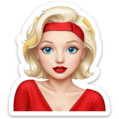 Marilyn Monroe with blue eyes, platinum blonde hair, red outfit sticker