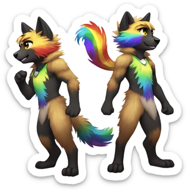 Furry, sparkle, rainbow, animal, anthro, full body, fursona, protogen sticker