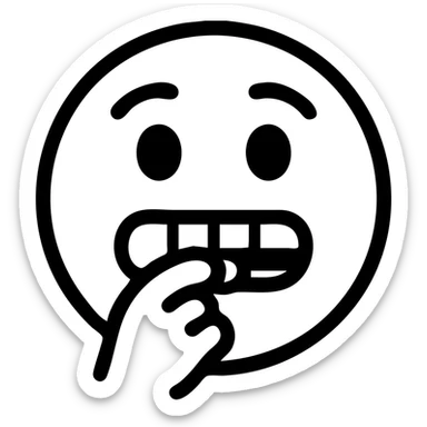 emoji of a face biting finger, modern icon style, clean lines, simple shapes, no fill, transparent background, funny expression sticker
