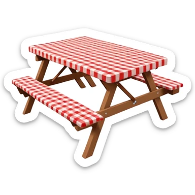  A cute picnic table with Gingham plaid print table cloth, isolated, hyperrealistic. 4k hd professional quality  sticker
