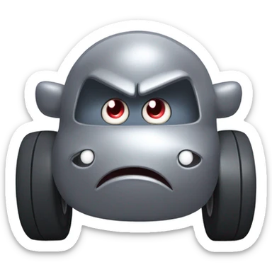 Metal cute mad Kirby Gray ball driving on 4 car wheels with mad eyebrows game sticker