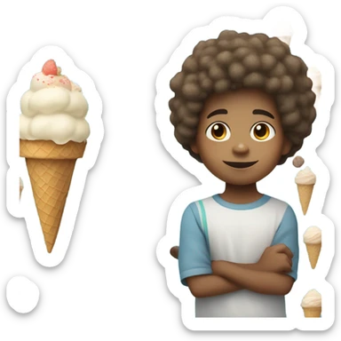 Light skin color fat boy nine years old with a small Afro eating ice cream   sticker