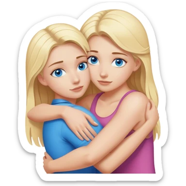 Cinematic realistic blonde with blue eyes hugs another blonde girl from behind sticker