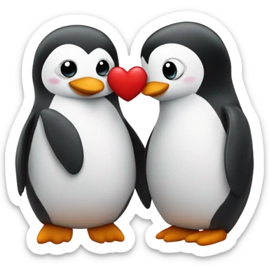 2 cute penguins kissing and hearts around them sticker