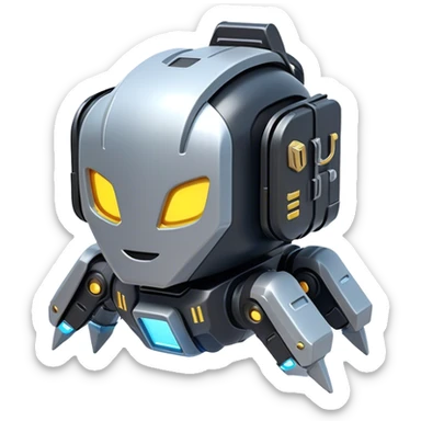 Clash of Clans aesthetic: Cinematic Playful 3D Isometric Jetpack Emoji, rendered in a 3D vector-style similar to standard emojis with minimal shading and bold, simplified shapes. A compact, distinct form with signature details, softly glowing with a futuristic sci-fi warfare charm. Simplified yet unmistakably iconic, highly detailed and consistent, glowing with a soft radiance and high shine. Stylized with a touch of high-tech brilliance and a soft glowing outline, capturing the essence of a beloved gaming relic with a friendly, playful manner! sticker