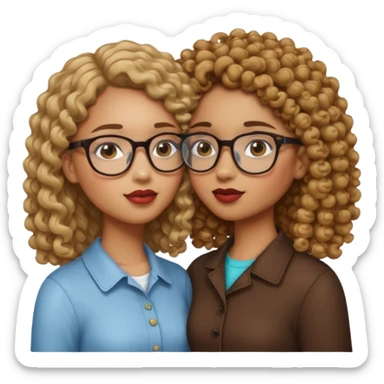 a light skin with straight hair and glasses and a light brown skin girl with curly hair kissing eschother sticker