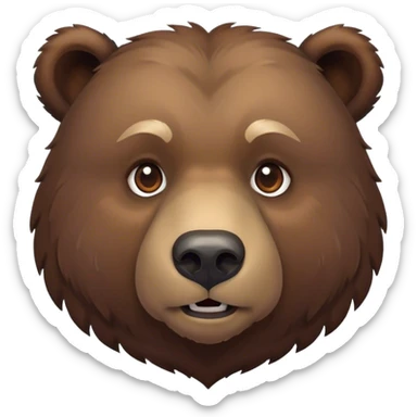Cinematic Noble Grizzly Bear Portrait Emoji, Poised and regal, with a massive, powerful build and a thick, rugged deep brown fur, piercing deep-set soulful eyes, Simplified yet sharp and sophisticated features, highly detailed, glowing with a soft, dignified glow, high shine, intelligent and formidable, stylized with an air of untamed wilderness, focused and attentive, soft glowing outline, capturing the essence of a watchful and commanding guardian, so majestic it feels as though it could lumber out of the screen with effortless authority! sticker