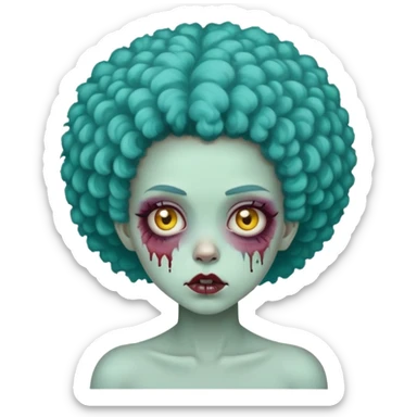 girl zombie with teal afro hair sticker