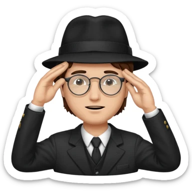 Brown hair man black hat glasses Salute with tear coming out eye sticker