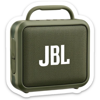 Minimalist JBL Go Clip 4 speaker with simple camouflage pattern, clean lines, iOS emoji style sticker
