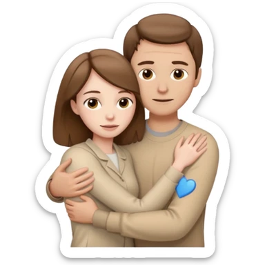 A white man with brown hair in pale beige clothes supports and hugs a woman in pale beige clothes sticker
