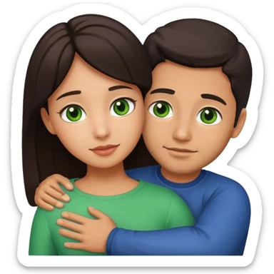 i want a emoji picture of a romantic hug with a latin guy and a dark hair girl with green eyes sticker
