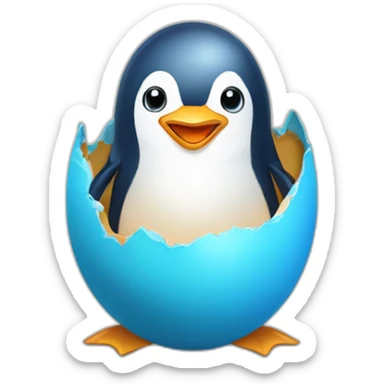 kawaï blue pudgy penguin hatching from its egg sticker
