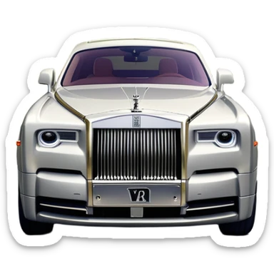 Rolls-Royce Phantom (2022) – cinematic-realistic Rolls-Royce Phantom emoji, its polished silver frame glistening under the sun as it glides down a winding, tree-lined road. The iconic Spirit of Ecstasy hood ornament stands proudly, the V12 engine hums silently  sticker
