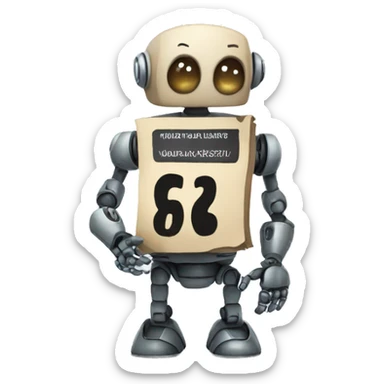 ROBOT HOLDING A SIGN WRITTEN NUMBER 6 sticker
