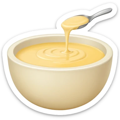 white bowl filled with pale yellow sauce, simple, clear sticker