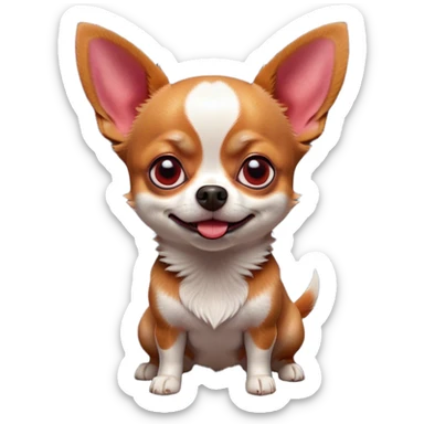 Cinematic Comical Red/White Short Haired Chihuahua Portrait Emoji, Head tilted dramatically with an exaggeratedly shocked or offended expression, short red and white fur with a striking contrast, wide, expressive dark eyes filled with exaggerated disbelief, Simplified yet hilariously expressive features, highly detailed, glowing with a slightly sassy glow, high shine, dramatic yet playful, stylized with an air of attitude, bright and endearing, soft glowing outline, capturing the essence of a sassy and over-the-top pup, so meme-worthy it feels like it could side-eye its way into internet fame instantly! sticker