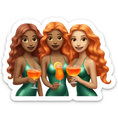 Three beautiful mermaids (light skin) drinking aperol sticker