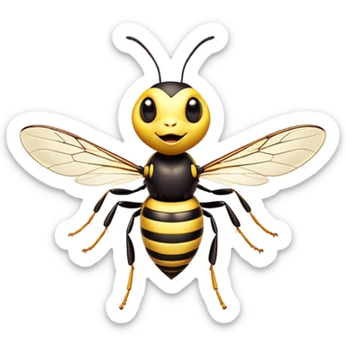 Cinematic Cheeky Wasp Portrait Emoji, Head tilted dramatically with an exaggeratedly shocked expression, featuring a slender, sharply striped body with wide, comically expressive eyes full of playful disbelief and animated, fluttering wings, Simplified yet hilariously expressive features, highly detailed, glowing with a slightly sassy glow, high shine, dramatic yet playful, stylized with an air of cheeky insect mischief, soft glowing outline, capturing the essence of a meme-worthy wasp that looks ready to buzz its way into viral fame! sticker