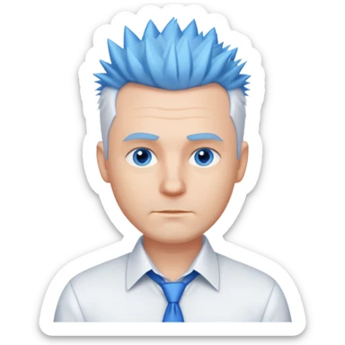 40 yr old white man short white spike hair dress shirt blue eyes no smile sticker