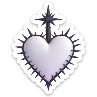white goth heart with black thorns, dramatic sticker