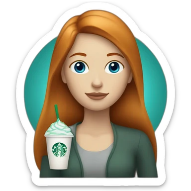 Ginger straight hair and blue eyes woman drinking Starbucks  sticker