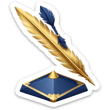 A golden quill crossing with a d20 that has no marks or numbers
Color: Gold and deep navy blue sticker