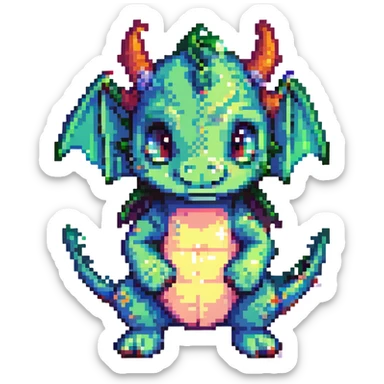 the face of a cute fitness dragon coach, pixel art style, chibi proportions sticker