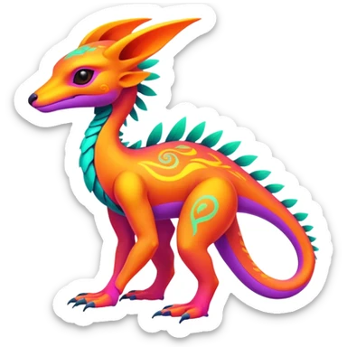 Exotic futuristic lush warm-colored neon Fakémon-Fionbri-creature (full body) sticker
