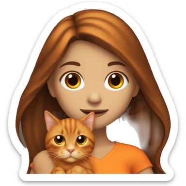 long haired brunette girl holding orange cat sticker